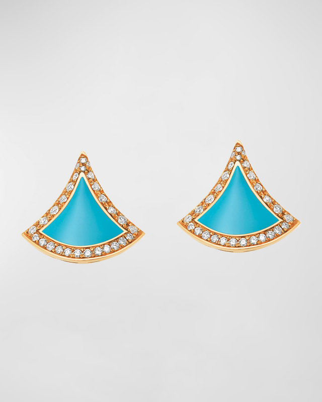18K Yellow Gold Divas' Dream Turquoise Pave Stud Earrings